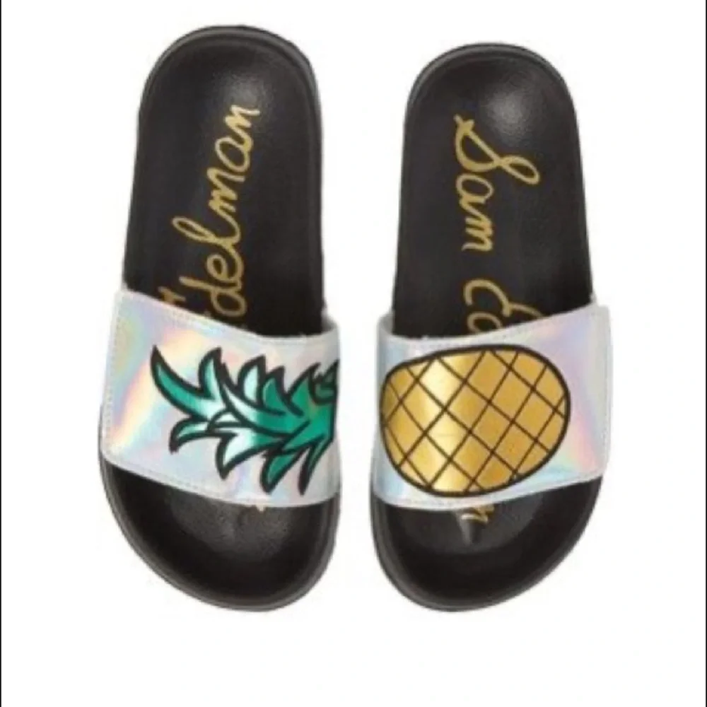 New No Tags Sam Edelman Mettalic Pineapple Slipper  Slides Sz 1